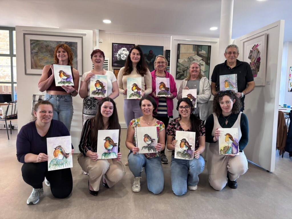 Watercolour art class group photo - robin